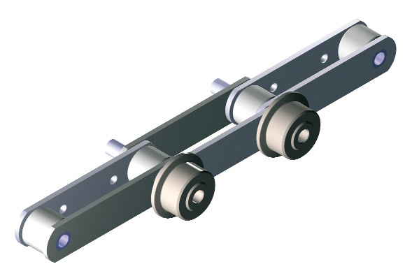 Double chains for bucket apron conveyors